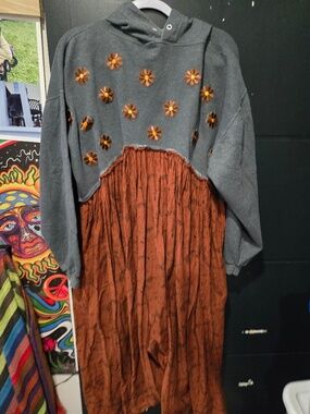 Urban Renewal Hoodie dress M/L Flower Patches added on urban outfitters